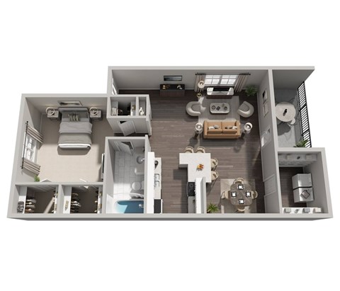 Floor plan for 1 bed, 1 bath, 725 sqft